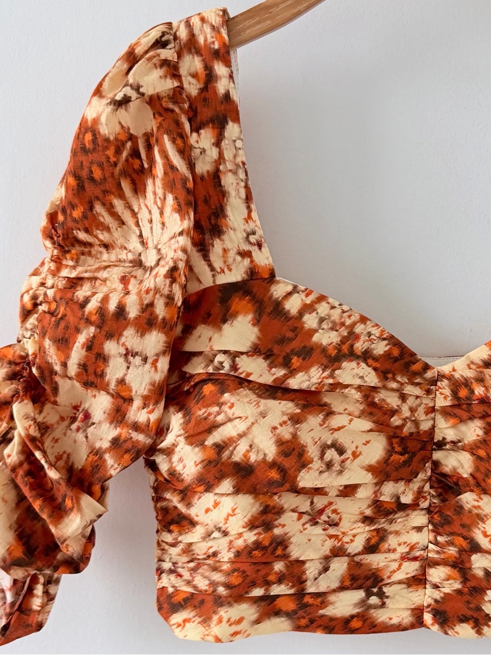 Zara Floral Ruched Crop Top & Wide Leg Pants Co-Ord Set XS/S Orange Boho Y2K - Picture 7 of 16